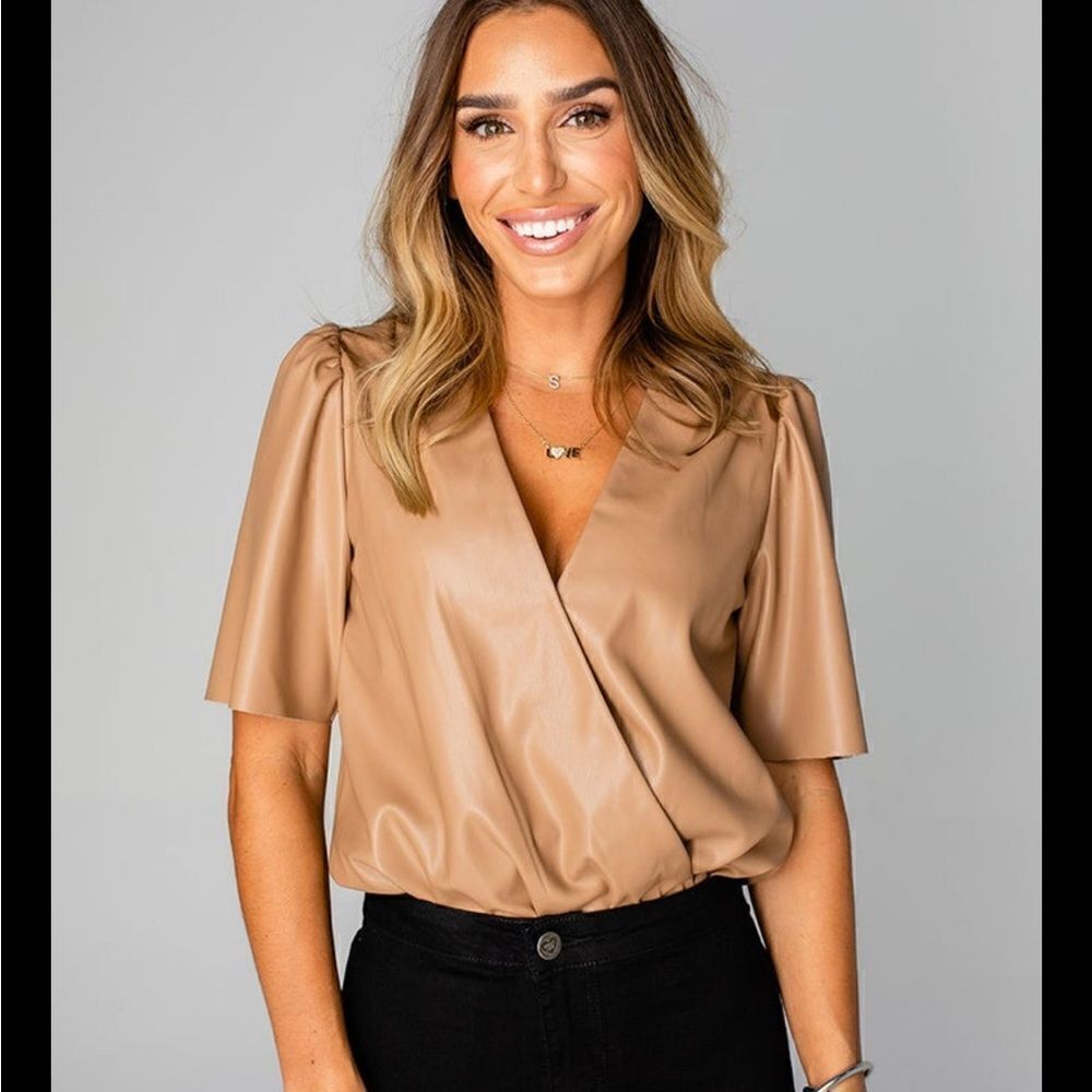 Buddy Love Ava brown tan Ava bodysuit XS leather look faux